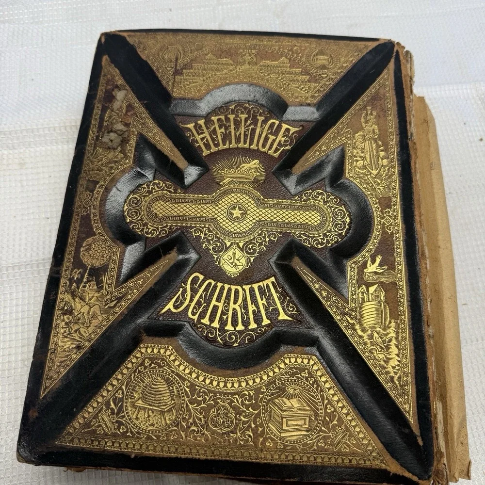 Antique 1800s German‎ Holy Bible Heilige Schrift Scripture Leather Rough Book